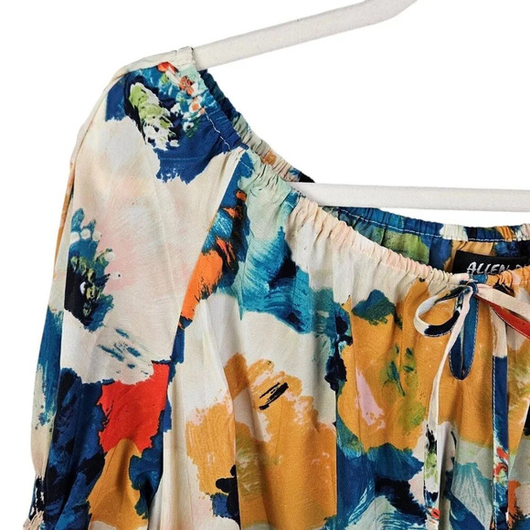 Allen B Schwartz Floral Print Peasant Top Blouse Cold Shoulder‎ Size Large - Picture 2 of 10